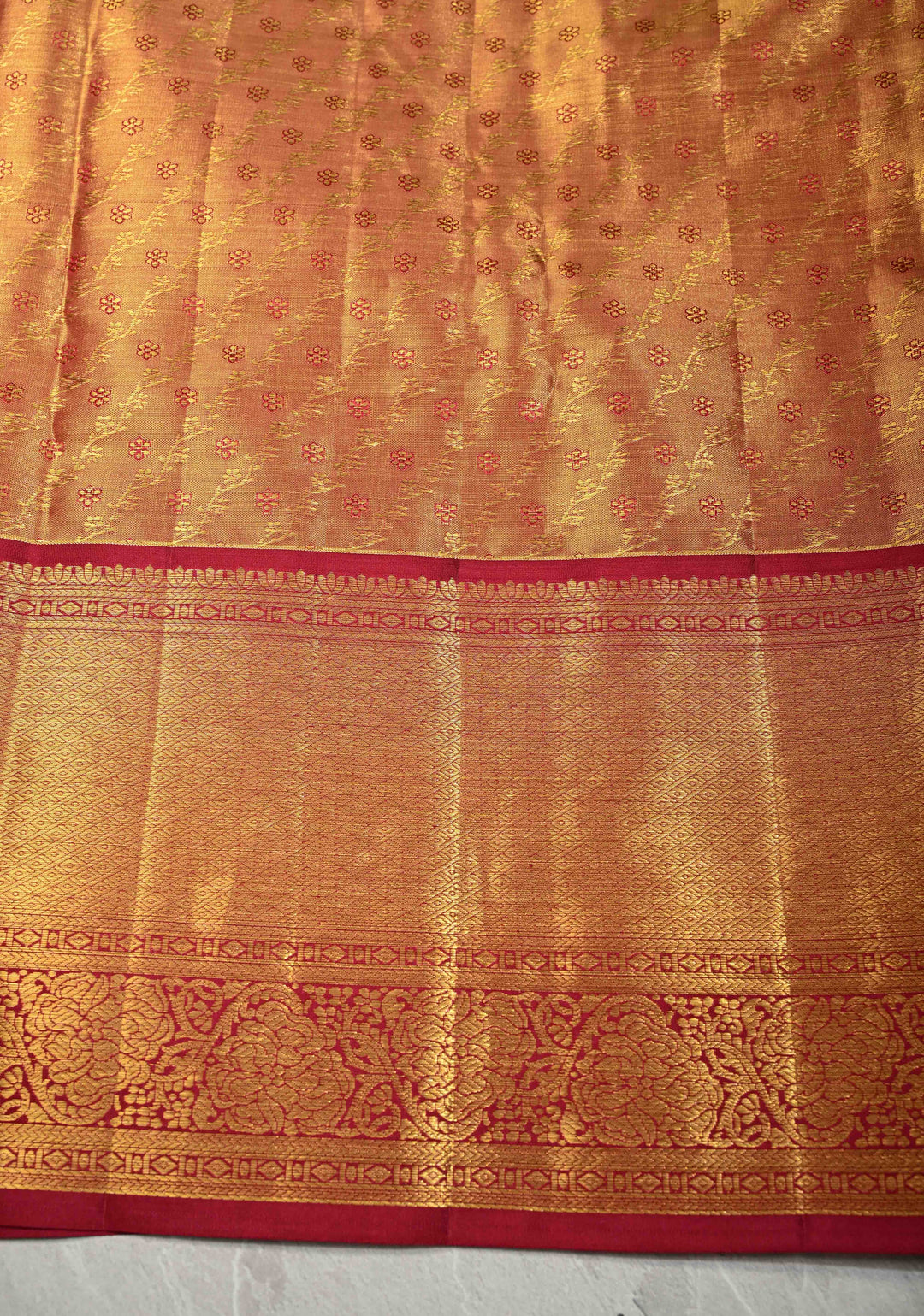 Sage Green Tissue Kanjivaram Pure Silk Saree with Meenakari  Brocade and Contrast Wide Zari Border | SILK MARK CERTIFIED