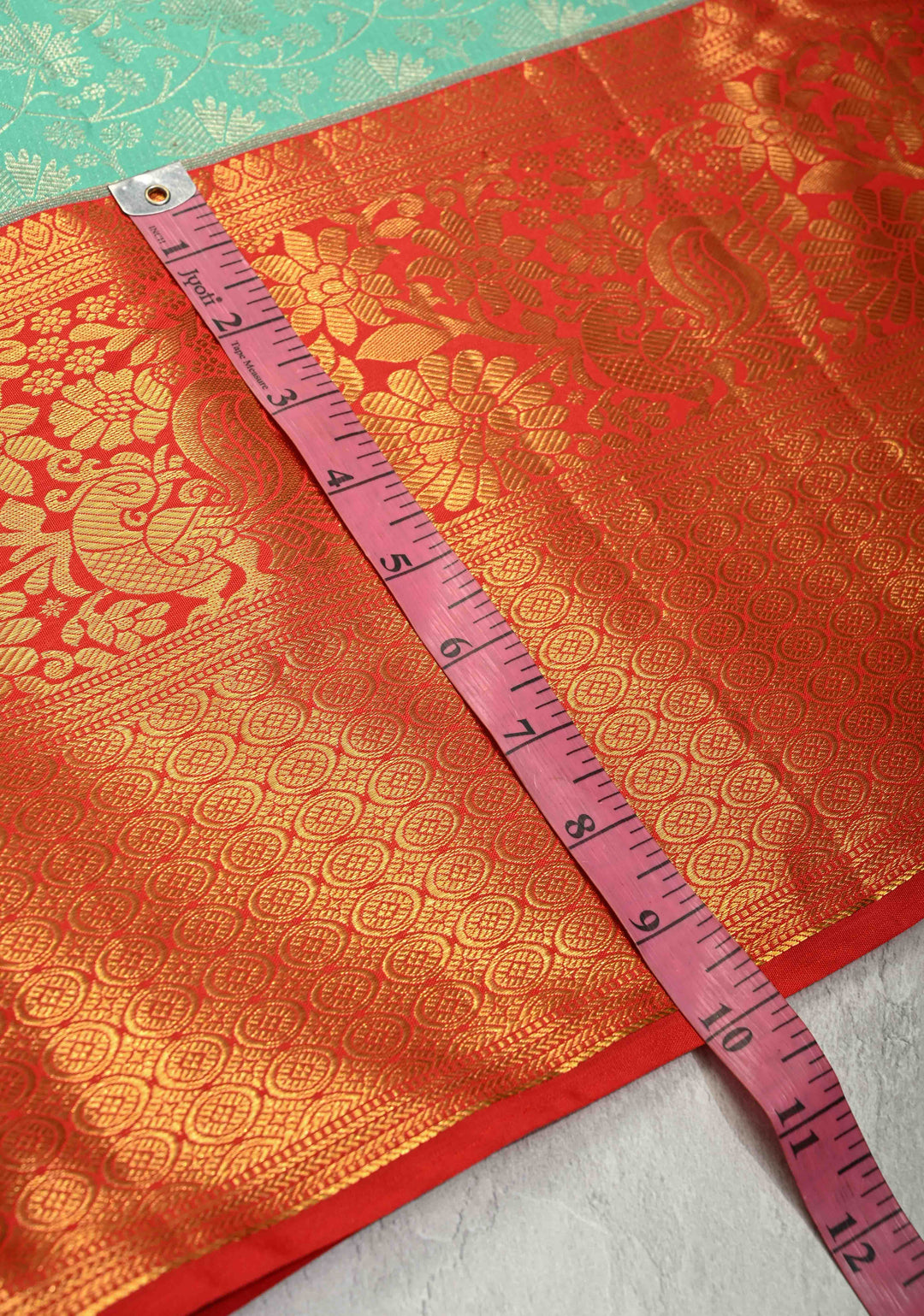 Mint Aqua Kanjivaram Pure Silk Saree with  Silver Floral Jaal and Contrast Red Border | SILK MARK CERTIFIED
