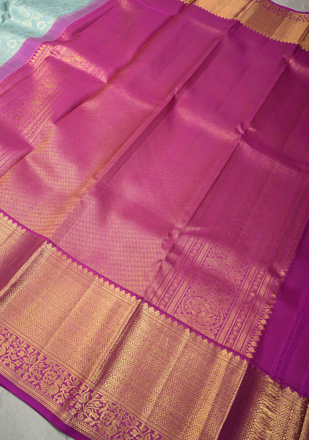 Pastel Sky Blue Kanjivaram Pure Silk Saree with Silver Floral Jaal and Contrast Border