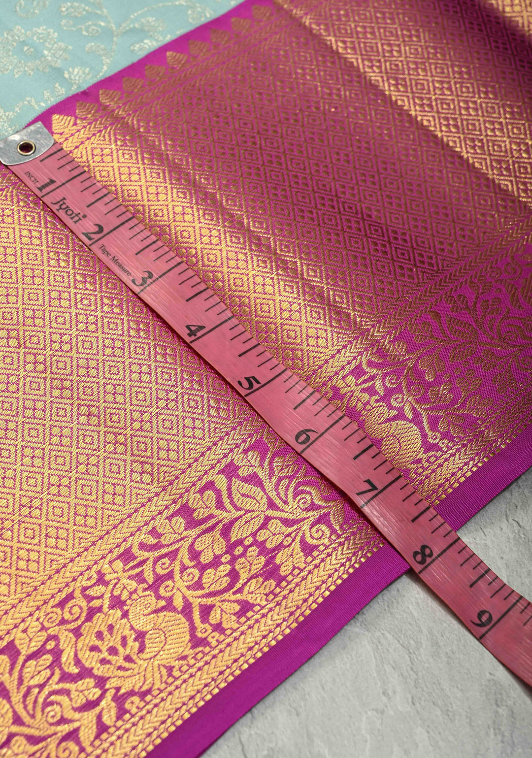 Pastel Sky Blue Kanjivaram Pure Silk Saree with Silver Floral Jaal and Contrast Border