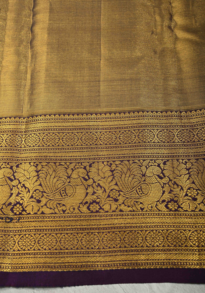 Pink Dual Tone Tissue Kanjivaram Pure Silk Saree with Meenakari Floral Jaal Brocade and Contrast Korvai Zari Border | SILK MARK CERTIFIED