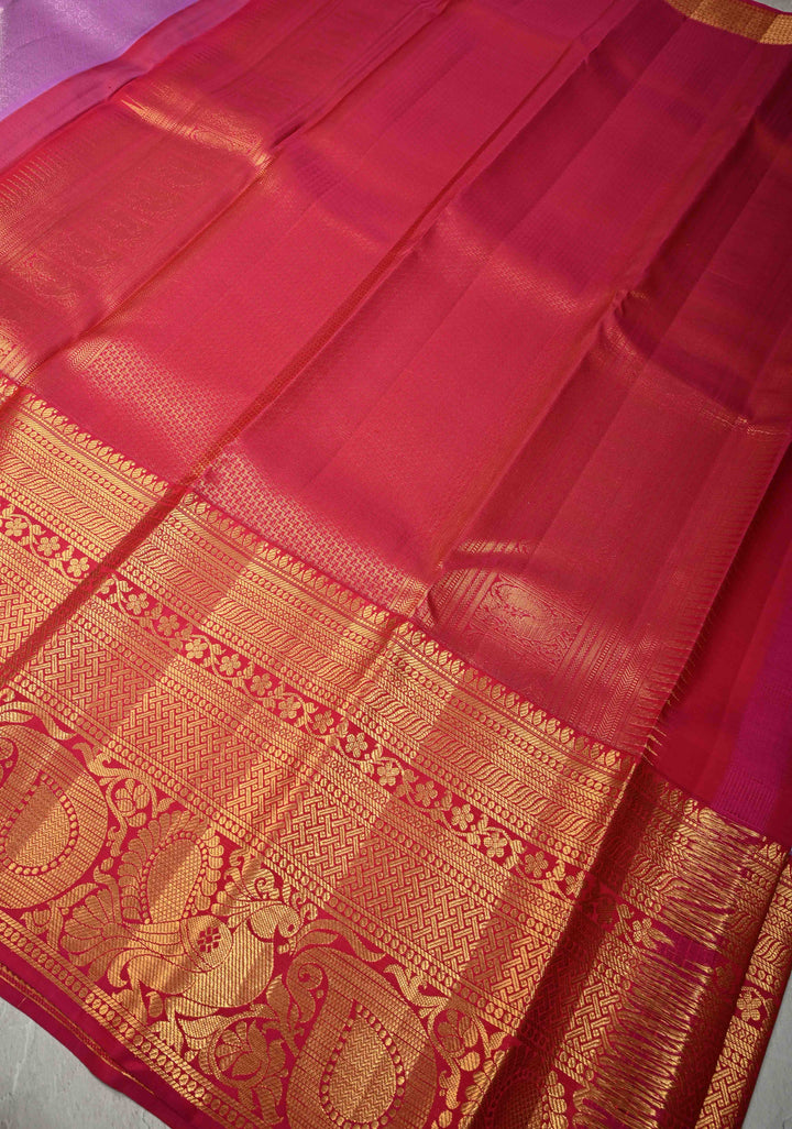 Lavender Mauve Kanjivaram Pure Silk Saree with Silver Zari Brocade and Contrast Wide Zari Border | SILK MARK CERTIFIED
