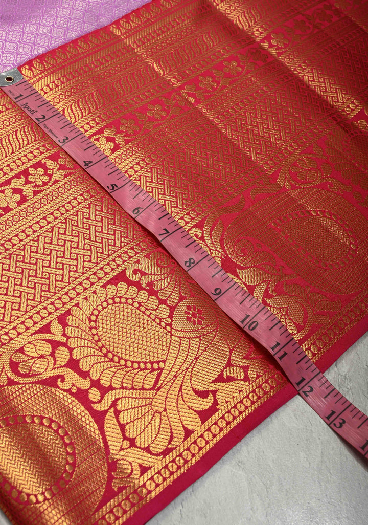 Lavender Mauve Kanjivaram Pure Silk Saree with Silver Zari Brocade and Contrast Wide Zari Border | SILK MARK CERTIFIED
