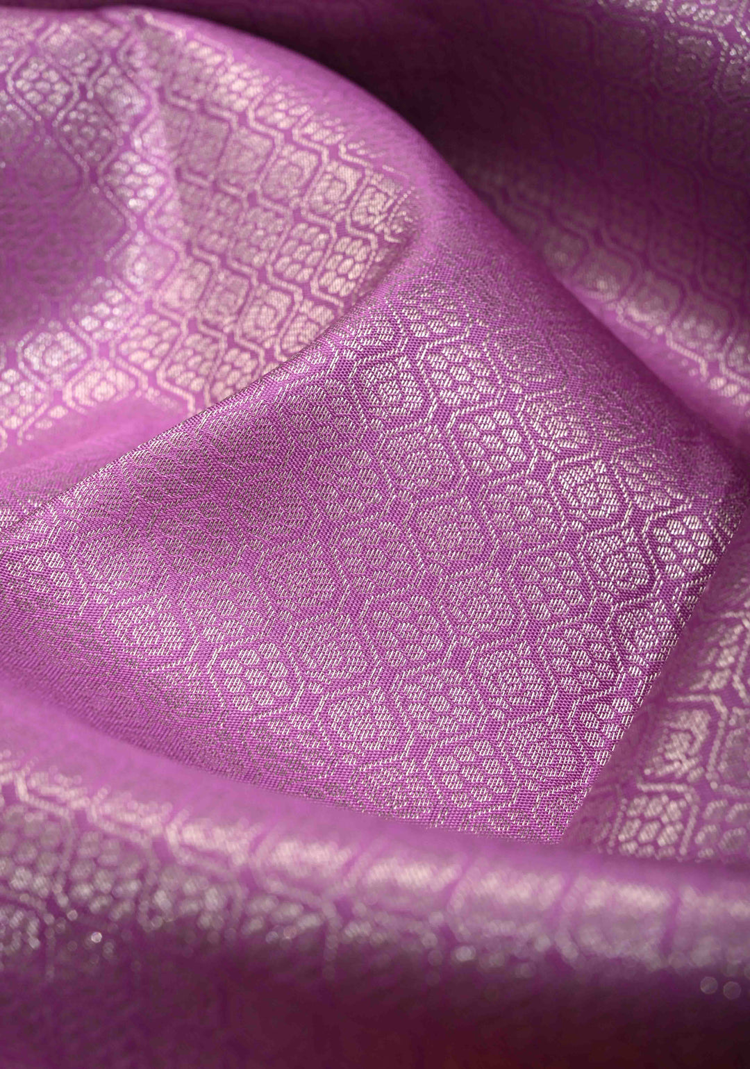 Lavender Mauve Kanjivaram Pure Silk Saree with Silver Zari Brocade and Contrast Wide Zari Border | SILK MARK CERTIFIED
