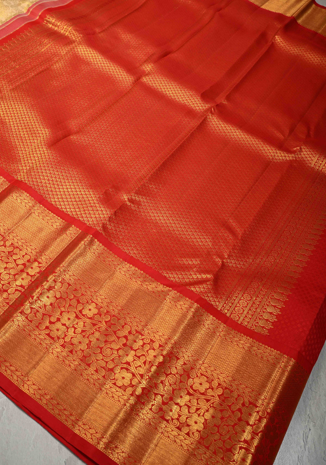 Beige Kanjivaram Pure Silk Saree with Brocade and Contrast Wide Zari Border | SILK MARK CERTIFIED