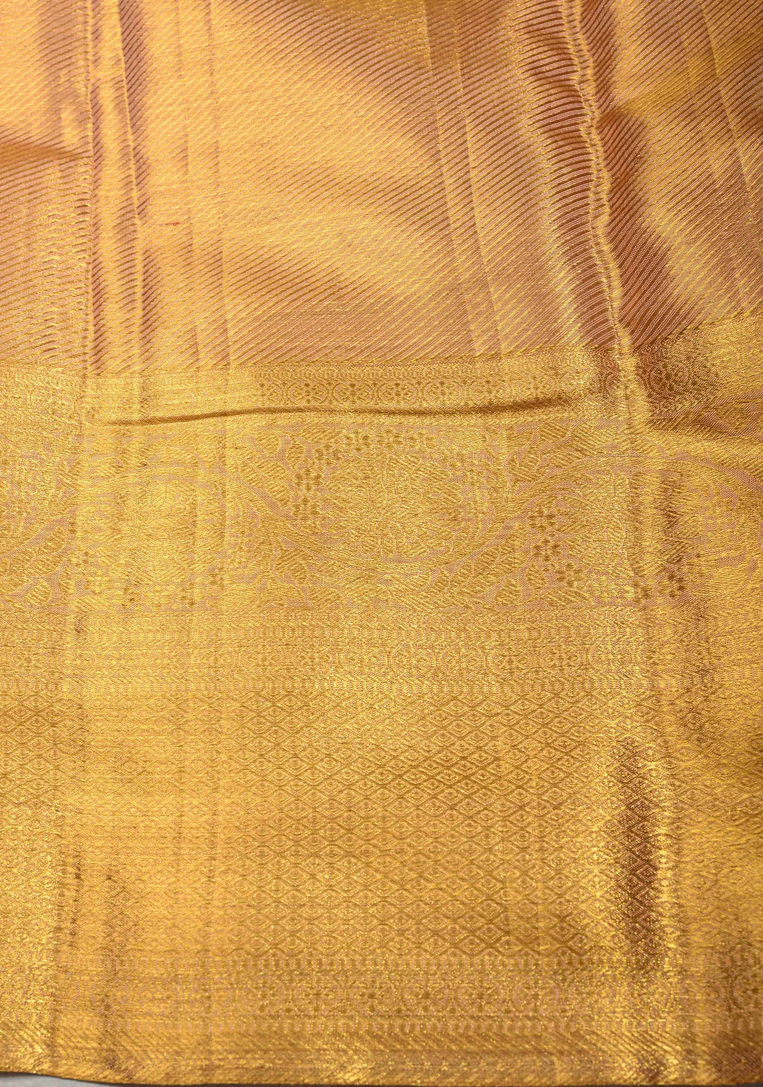 Peach Tissue Kanjivaram Pure Silk Saree with Meenakari Floral Jaal Brocade and Wide Zari Border | SILK MARK CERTIFIED