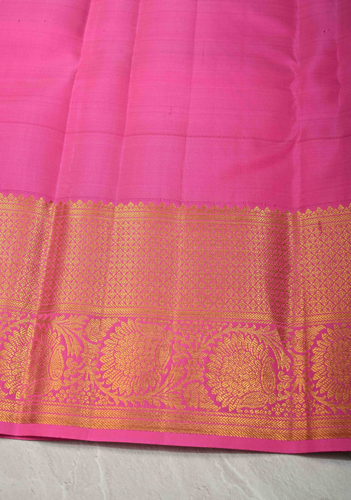 Cream Kanjivaram Pure Silk Saree with Silver Zari Floral Jaal Brocade and Contrast Zari Border | SILK MARK CERTIFIED