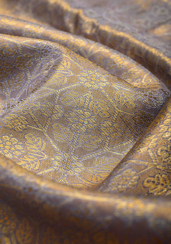 Light Lavender Tissue Kanjivaram Pure Silk Saree with Meenakari Geomatric Brocade and Contrast Wide Zari Border | SILK MARK CERTIFIED