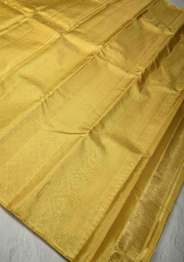 Gold Kanjivaram Tissue Silk Saree with Sona Rupa Buttas and Distinct Mandala Motifs on Border | SILK MARK CERTIFIED