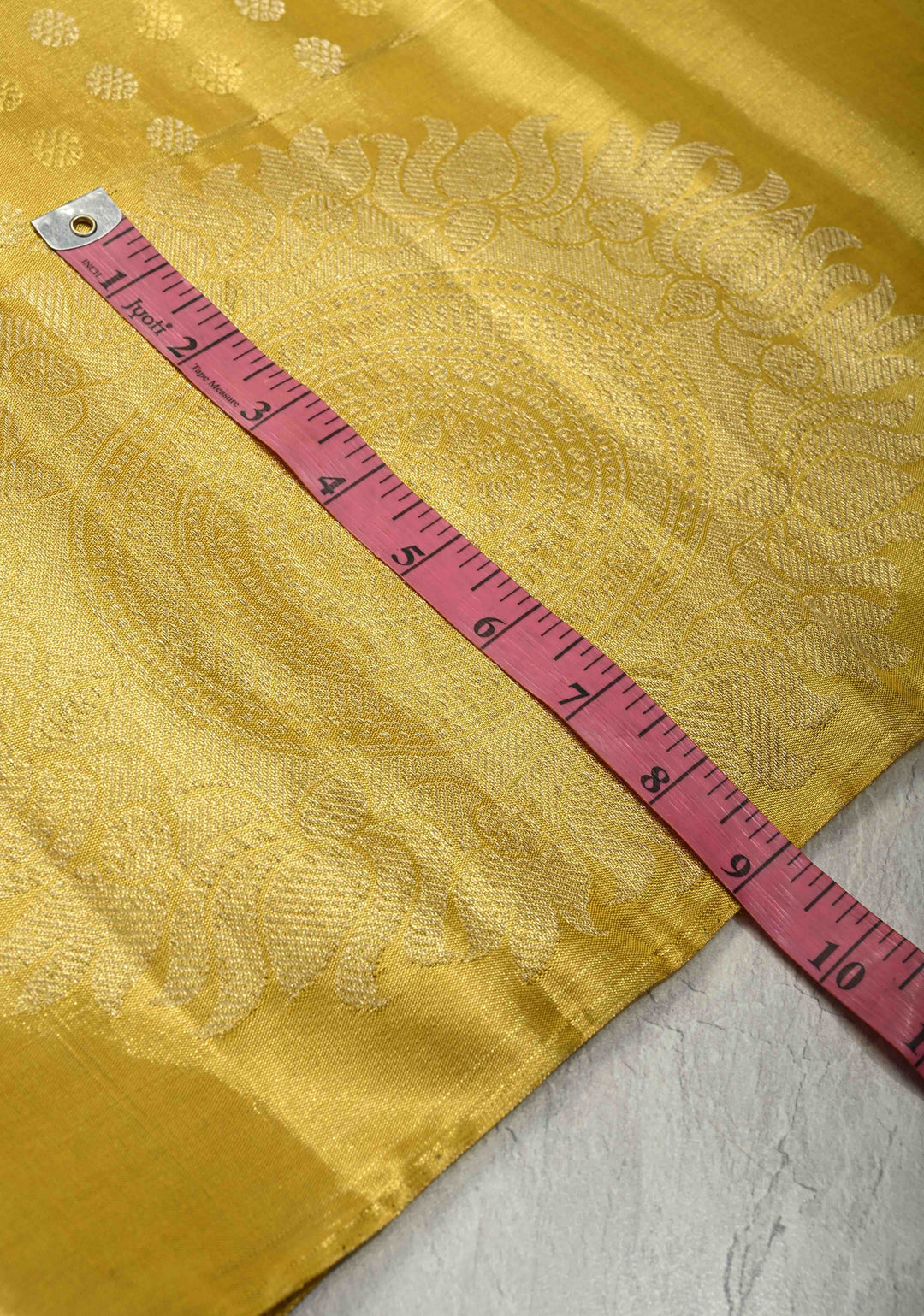 Gold Kanjivaram Tissue Silk Saree with Sona Rupa Buttas and Distinct Mandala Motifs on Border | SILK MARK CERTIFIED