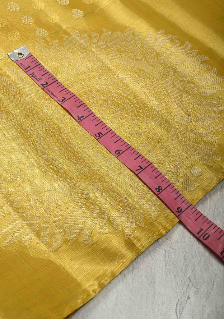 Gold Kanjivaram Tissue Silk Saree with Sona Rupa Buttas and Distinct Mandala Motifs on Border | SILK MARK CERTIFIED