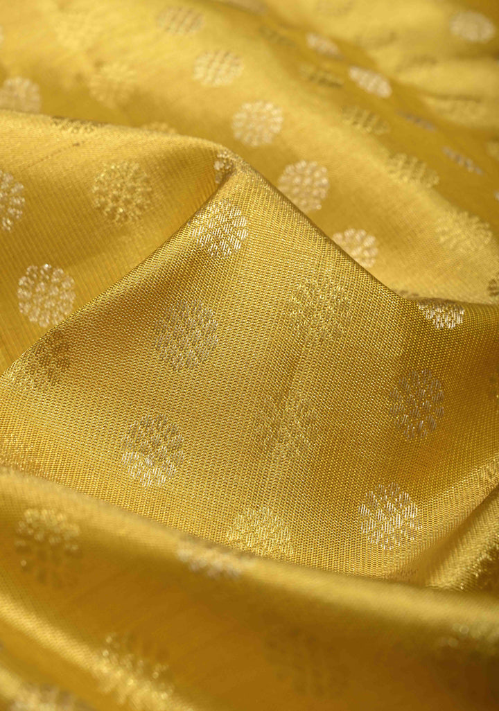 Gold Kanjivaram Tissue Silk Saree with Sona Rupa Buttas and Distinct Mandala Motifs on Border | SILK MARK CERTIFIED