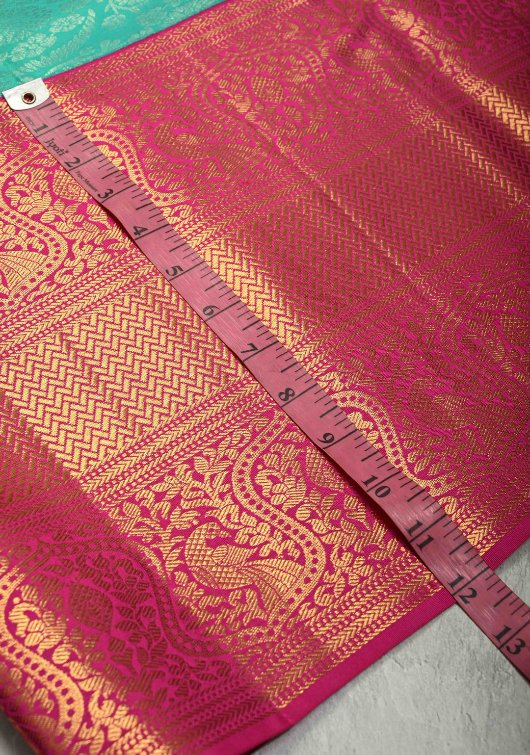 Aqua Green Kanjivaram Pure Silk Saree with Floral Brocade and Contrast wide Zari Border | SILK MARK CERTIFIED