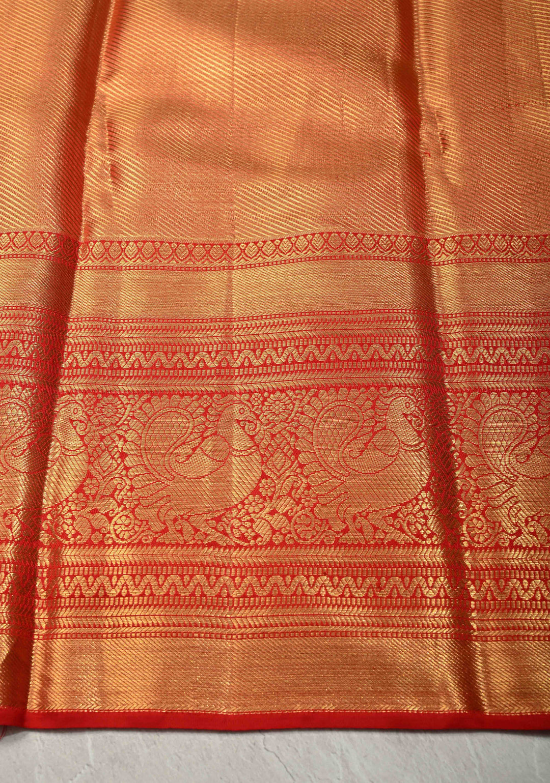 Beige Tissue Kanjivaram Pure Silk Saree with Meenakari Floral Brocade and Contrast Wide Zari Border | SILK MARK CERTIFIED