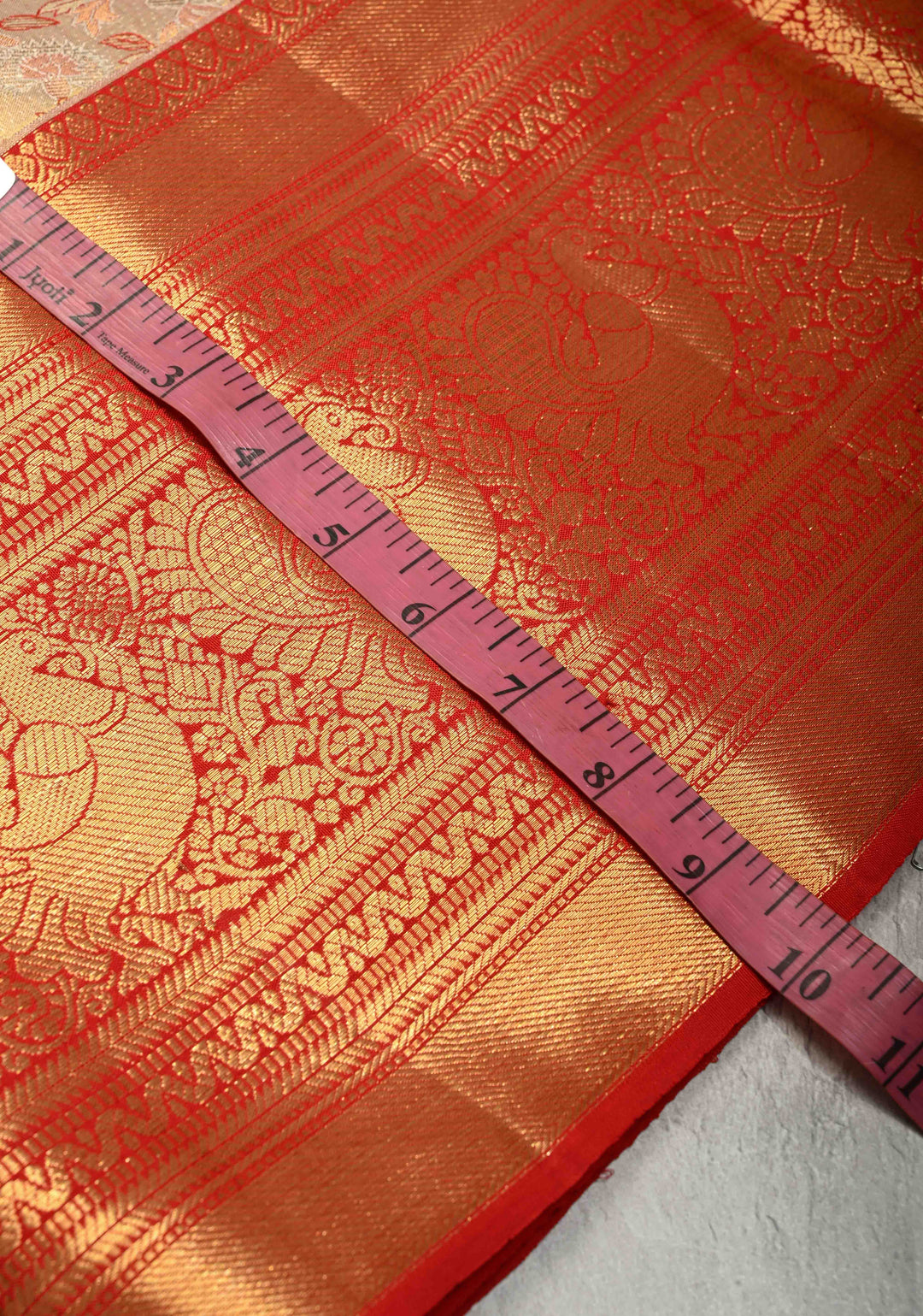 Beige Tissue Kanjivaram Pure Silk Saree with Meenakari Floral Brocade and Contrast Wide Zari Border | SILK MARK CERTIFIED