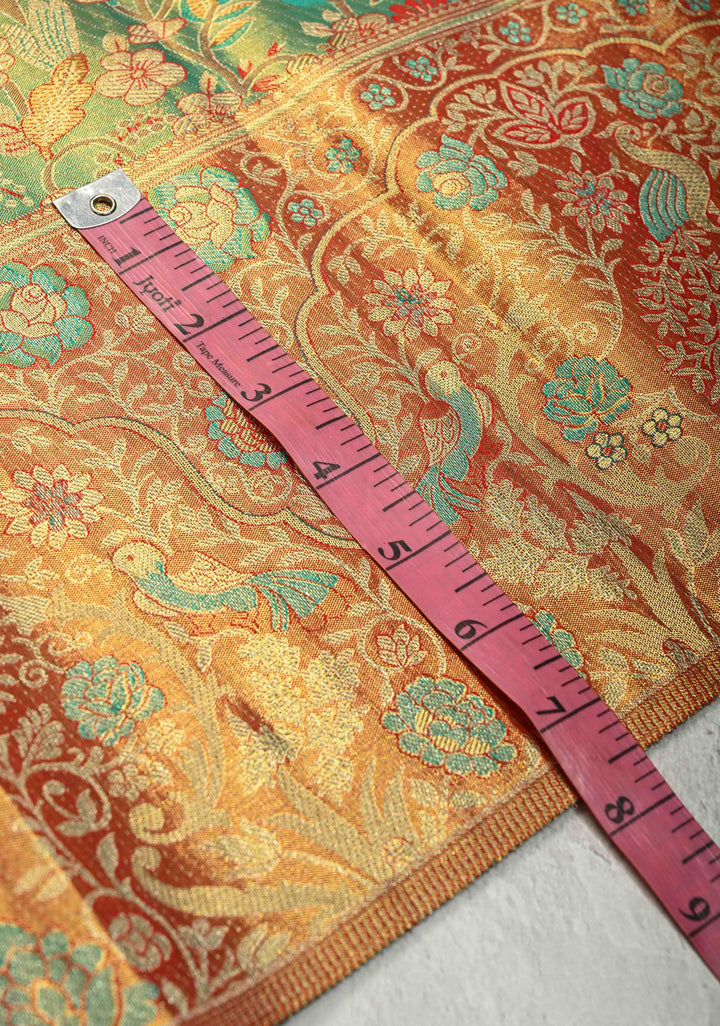 Green Meenakari Detailing on Tissue Kanjivaram Pure Silk Saree With Floral Jaal Brocade and Contrast Wide Zari Border | SILK MARK CERTIFIED