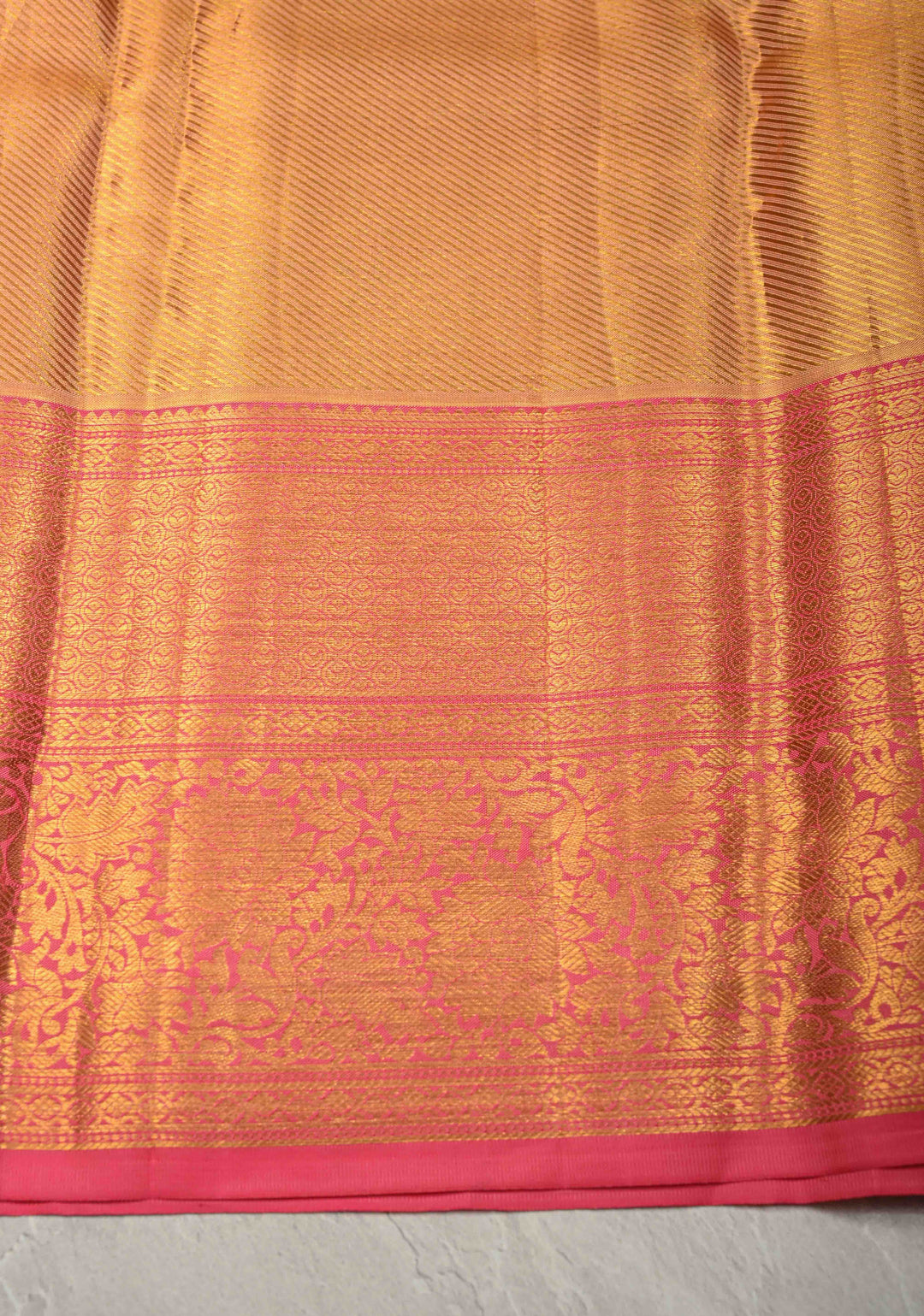 Peach-Purple Dual Tone Pure Kanjivaram Tissue Silk Saree with Meenakari Brocade Jaal and Zari Border | SILK MARK CERTIFIED | SHOBITAM