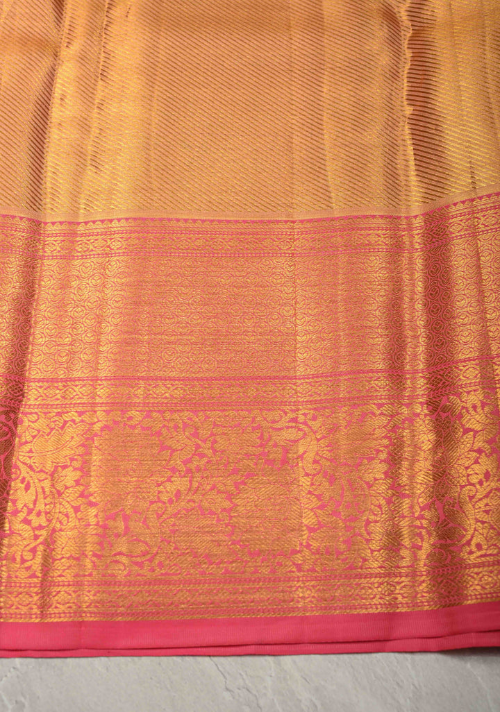 Peach-Purple Dual Tone Pure Kanjivaram Tissue Silk Saree with Meenakari Brocade Jaal and Zari Border | SILK MARK CERTIFIED | SHOBITAM