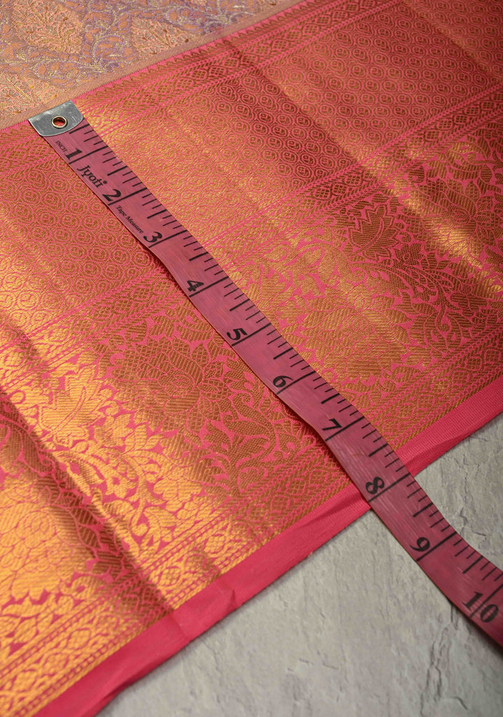 Peach-Purple Dual Tone Pure Kanjivaram Tissue Silk Saree with Meenakari Brocade Jaal and Zari Border | SILK MARK CERTIFIED | SHOBITAM