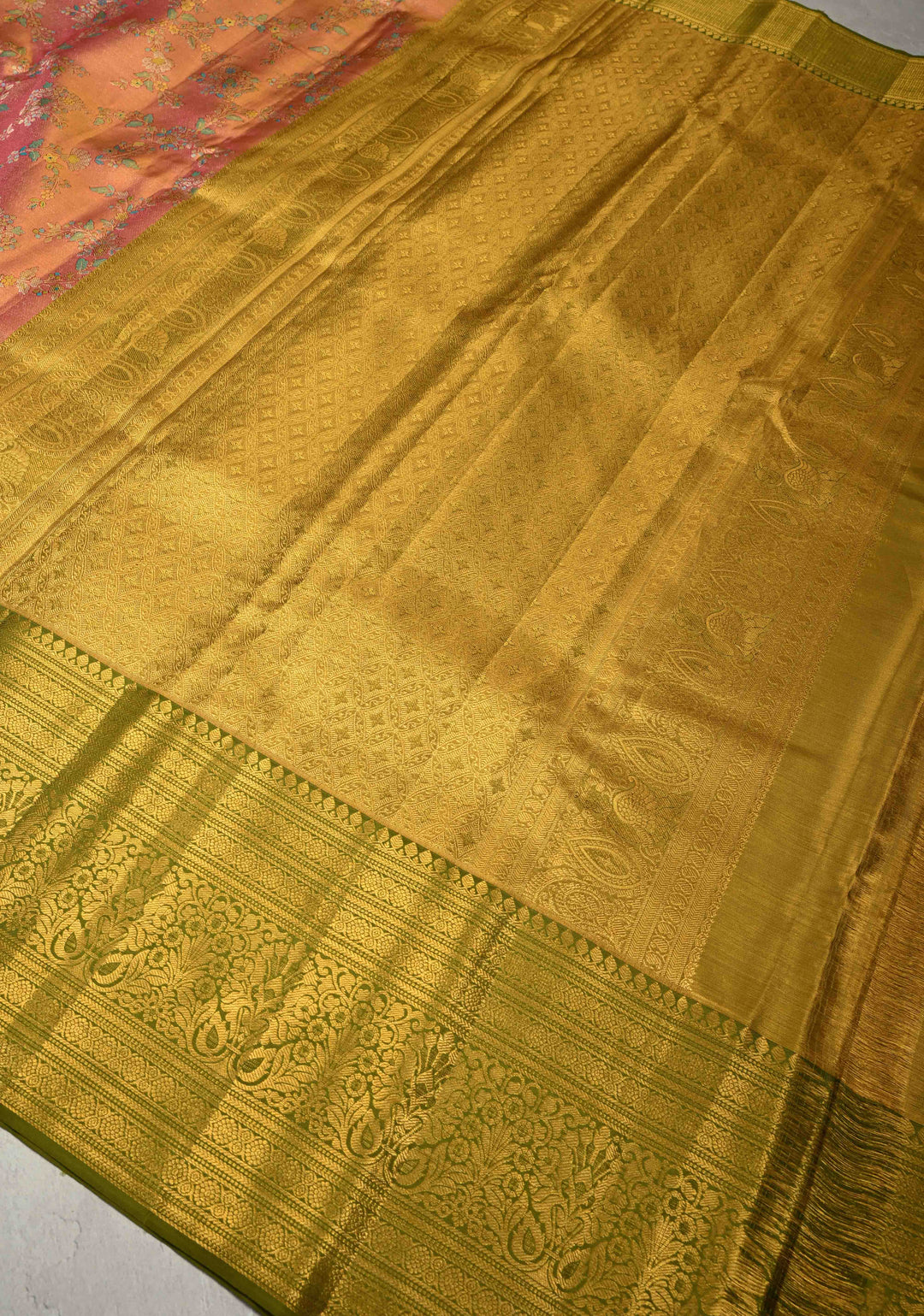 Raspberry Pink Pure Kanjivaram Tissue Silk Saree with Meenakari Floral Jaal and Contrast Zari Border | SILK MARK CERTIFIED