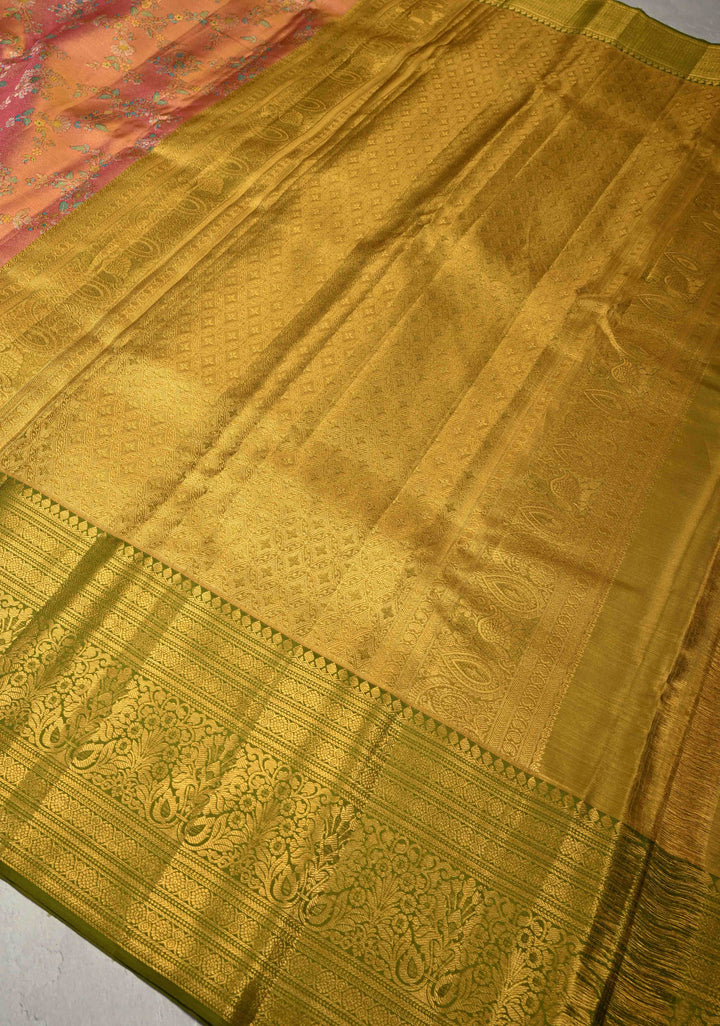 Raspberry Pink Pure Kanjivaram Tissue Silk Saree with Meenakari Floral Jaal and Contrast Zari Border | SILK MARK CERTIFIED