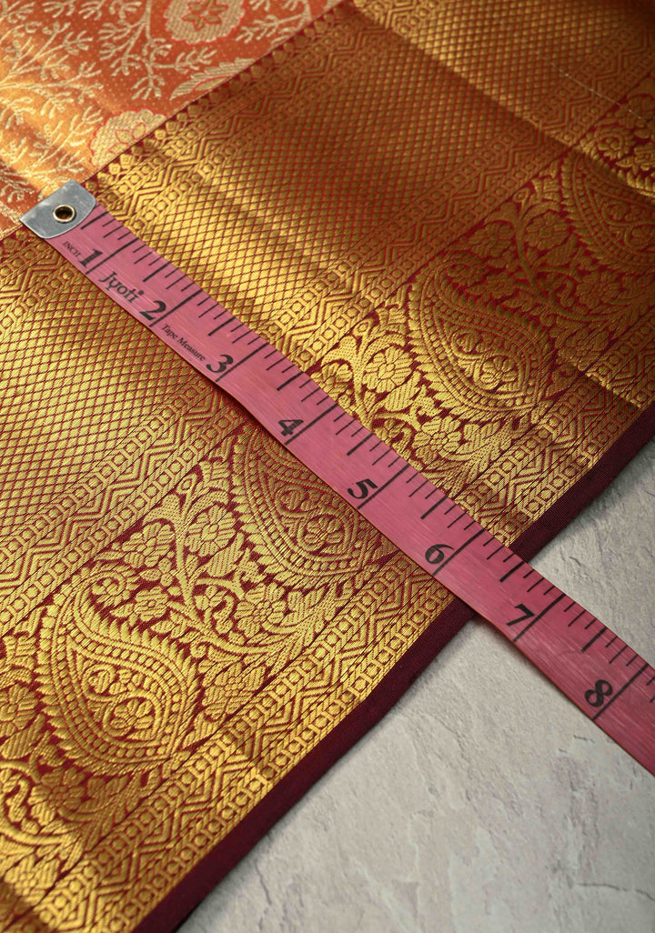 Mustard Dual tone Pure Kanjivaram Tissue Silk Saree with Meenakari Floral Brocade Jaal and Zari Border | SILK MARK CERTIFIED