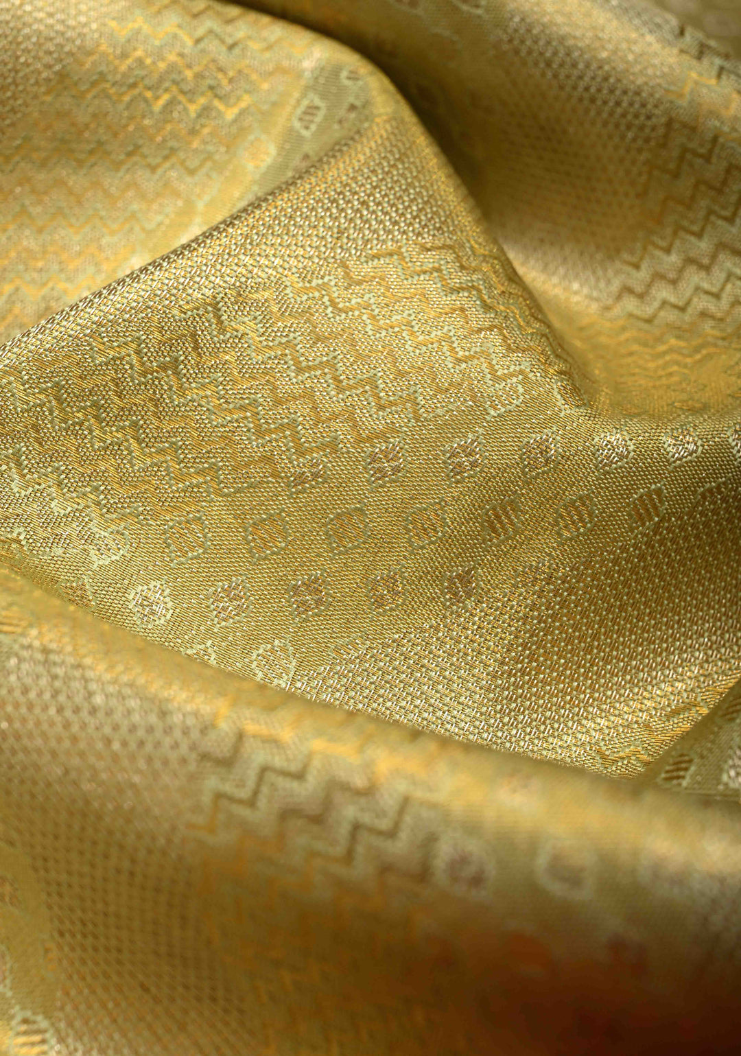 Pista Green Pure Kanjivaram Tissue Silk Saree with Diagonal Pattern Brocade and Contrast Skirt Zari Border | SILK MARK CERTIFIED