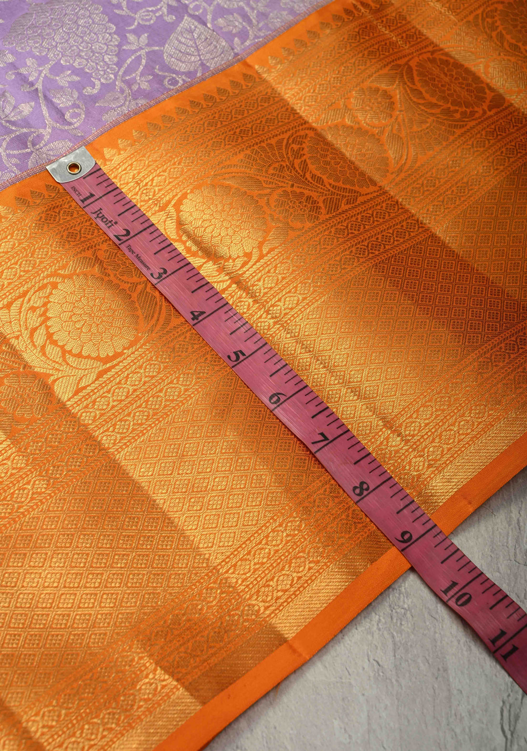 Lilac Pure Kanjivaram Silk Saree with Floral Zari Brocade Jaal and Contrast Zari Border | SILK MARK CERTIFIED