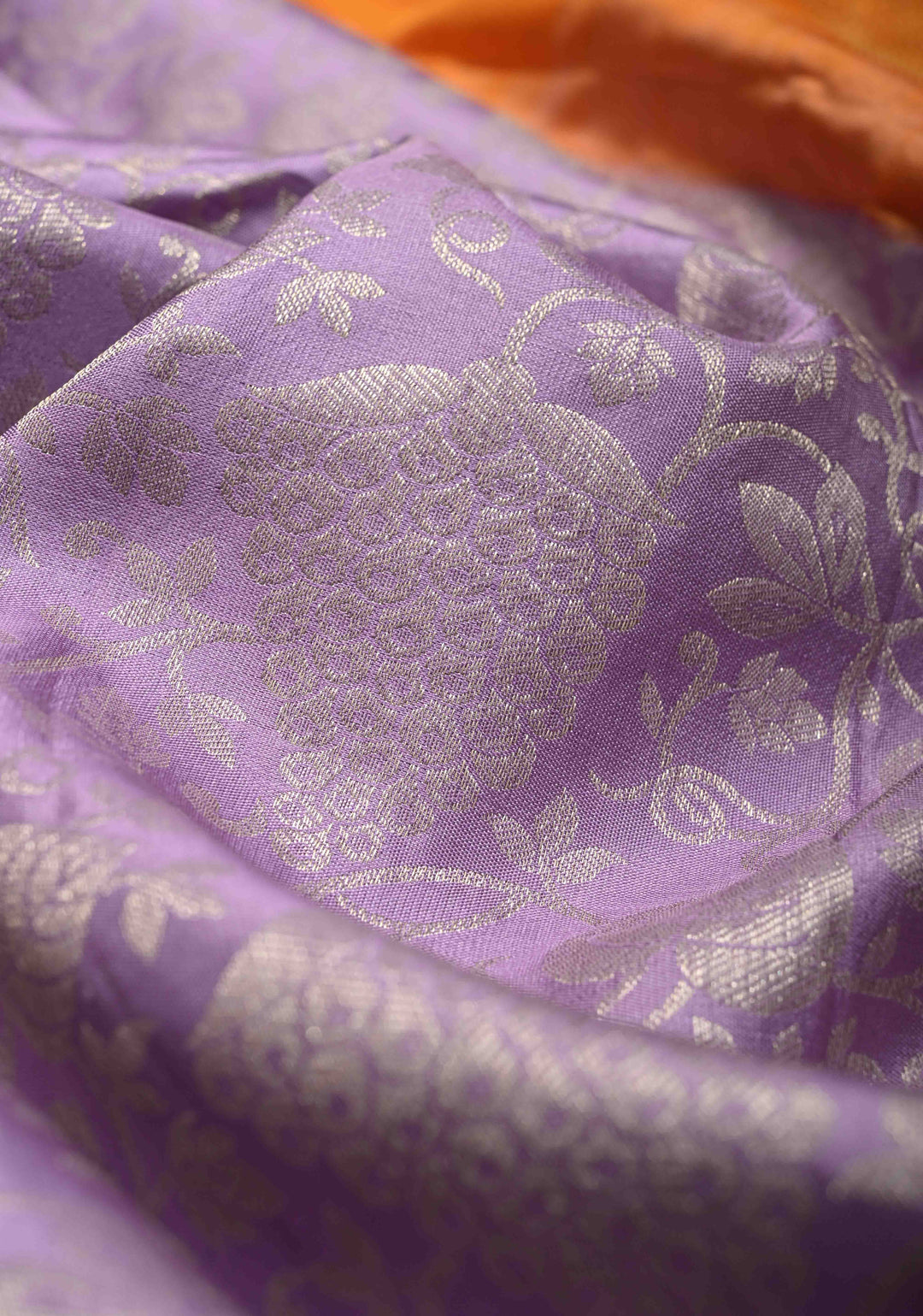 Lilac Pure Kanjivaram Silk Saree with Floral Zari Brocade Jaal and Contrast Zari Border | SILK MARK CERTIFIED