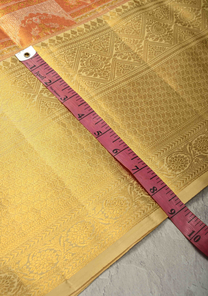 Salmon Pink Pure Kanjivaram Tissue Silk Saree with Meenakari Mughal Design Brocade and Zari Border | SILK MARK CERTIFIED