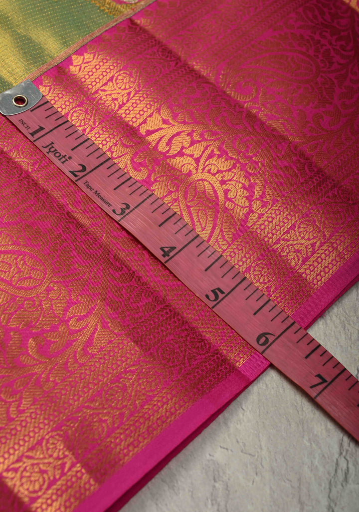 Green Pure Kanjivaram Tissue Silk Saree with Meenakari Leheria Design Zari Border | SILK MARK CERTIFIED