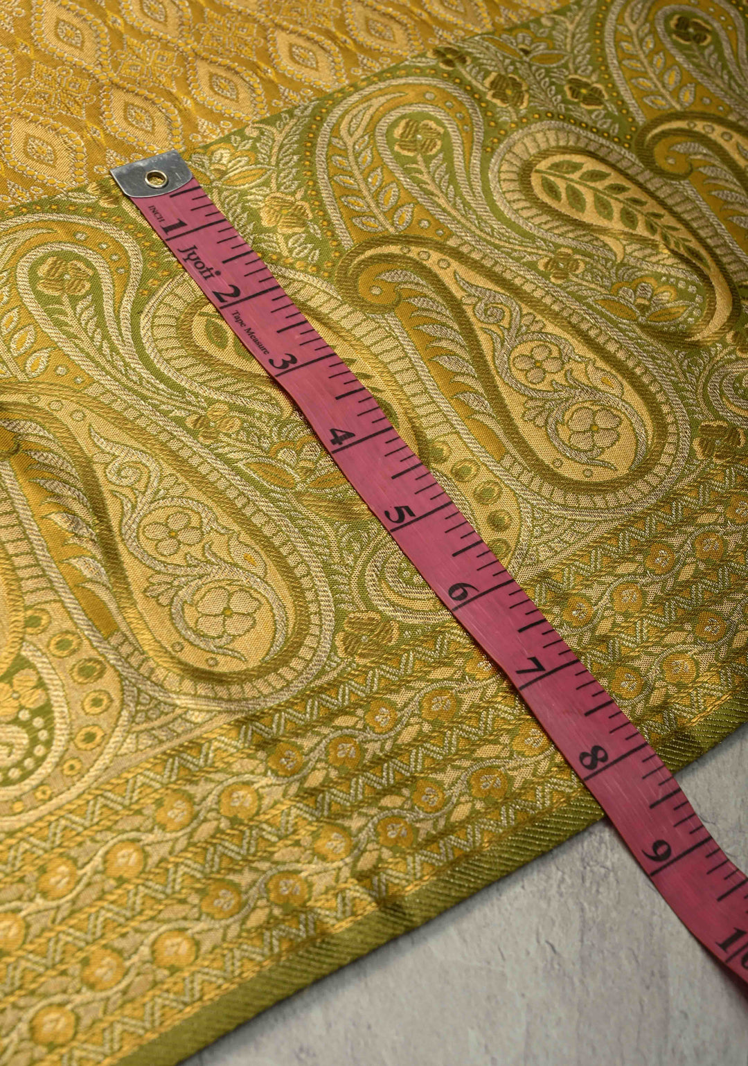 Gold Pure Kanjivaram Tissue Silk Saree with Geomatric Brocade and Contrast Meenakari Paisley Zari Border | SILK MARK CERTIFIED