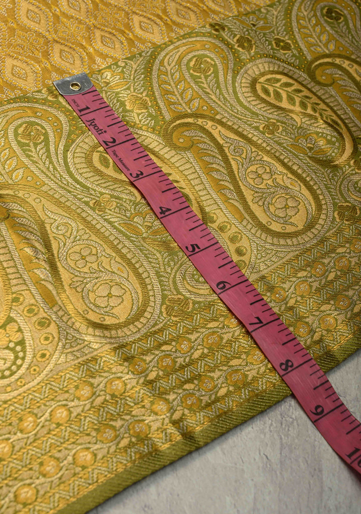 Gold Pure Kanjivaram Tissue Silk Saree with Geomatric Brocade and Contrast Meenakari Paisley Zari Border | SILK MARK CERTIFIED