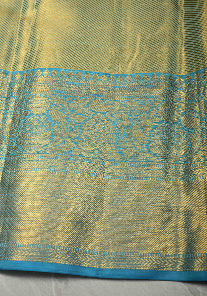 Beige Pure Kanjivaram Tissue Silk Saree with Meenakari Floral Brocade and Zari Border | SILK MARK CERTIFIED