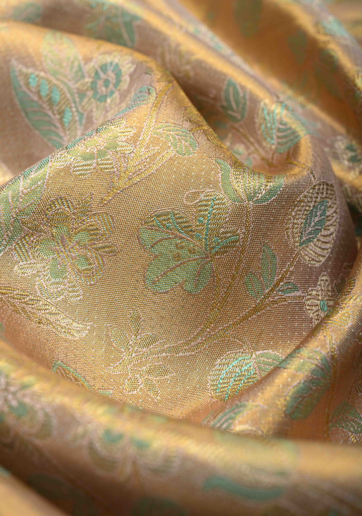 Beige Pure Kanjivaram Tissue Silk Saree with Meenakari Floral Brocade and Zari Border | SILK MARK CERTIFIED