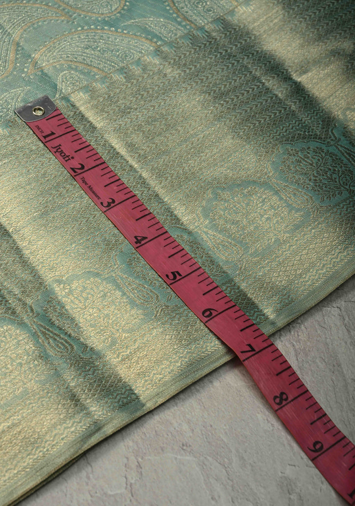 Mint Green Tissue Kanjivaram Pure Silk Saree With Meenakari Paisley Brocade and  Zari Border | SILK MARK CERTIFIED