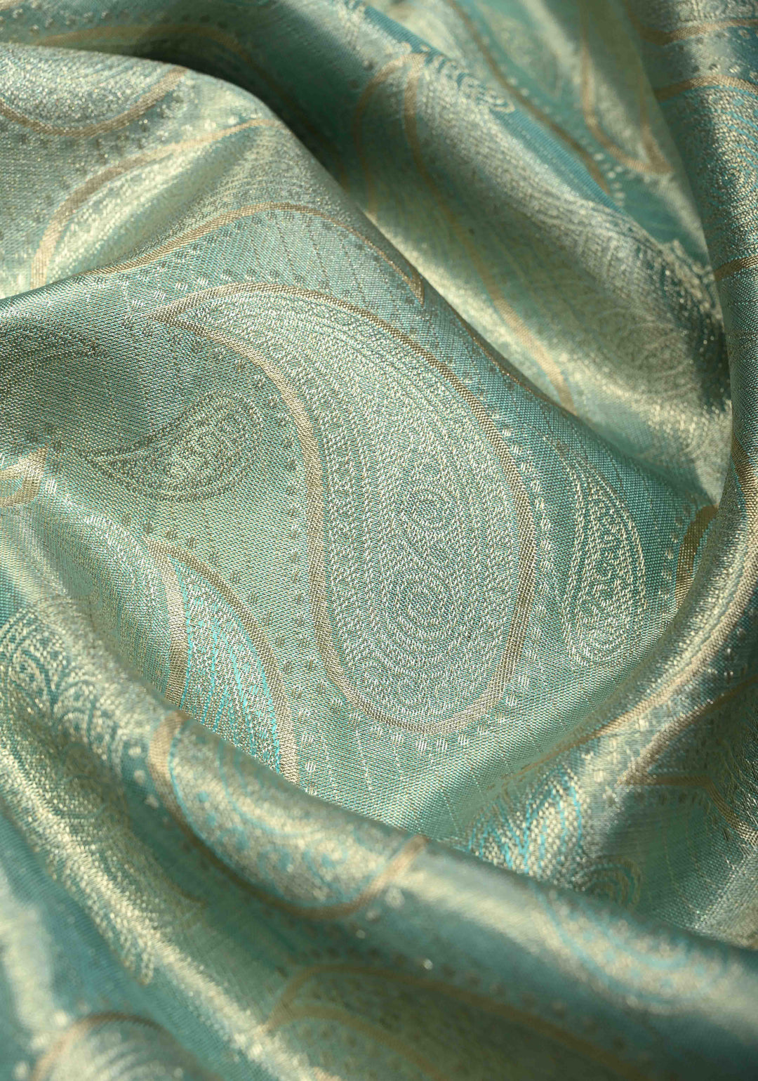 Mint Green Tissue Kanjivaram Pure Silk Saree With Meenakari Paisley Brocade and  Zari Border | SILK MARK CERTIFIED