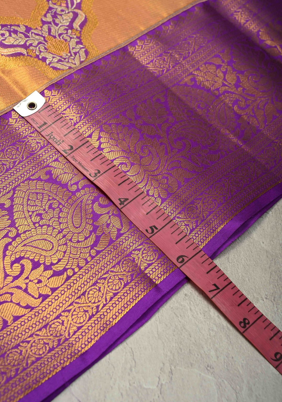 Orange-Gold Dual Tone Tissue Kanjivaram Pure Silk Saree With Meenakari Leheria Design and Zari Border | SILK MARK CERTIFIED