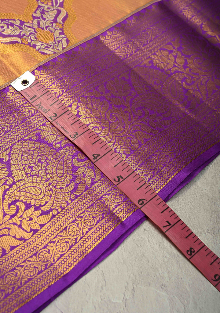 Orange-Gold Dual Tone Tissue Kanjivaram Pure Silk Saree With Meenakari Leheria Design and Zari Border | SILK MARK CERTIFIED