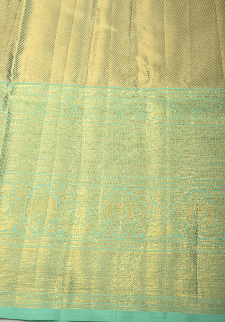 Peach Pink Pure Kanjivaram Tissue Silk Saree with Meenakari Brocade and Contrast Wide Zari Border | SILK MARK CERTIFIED