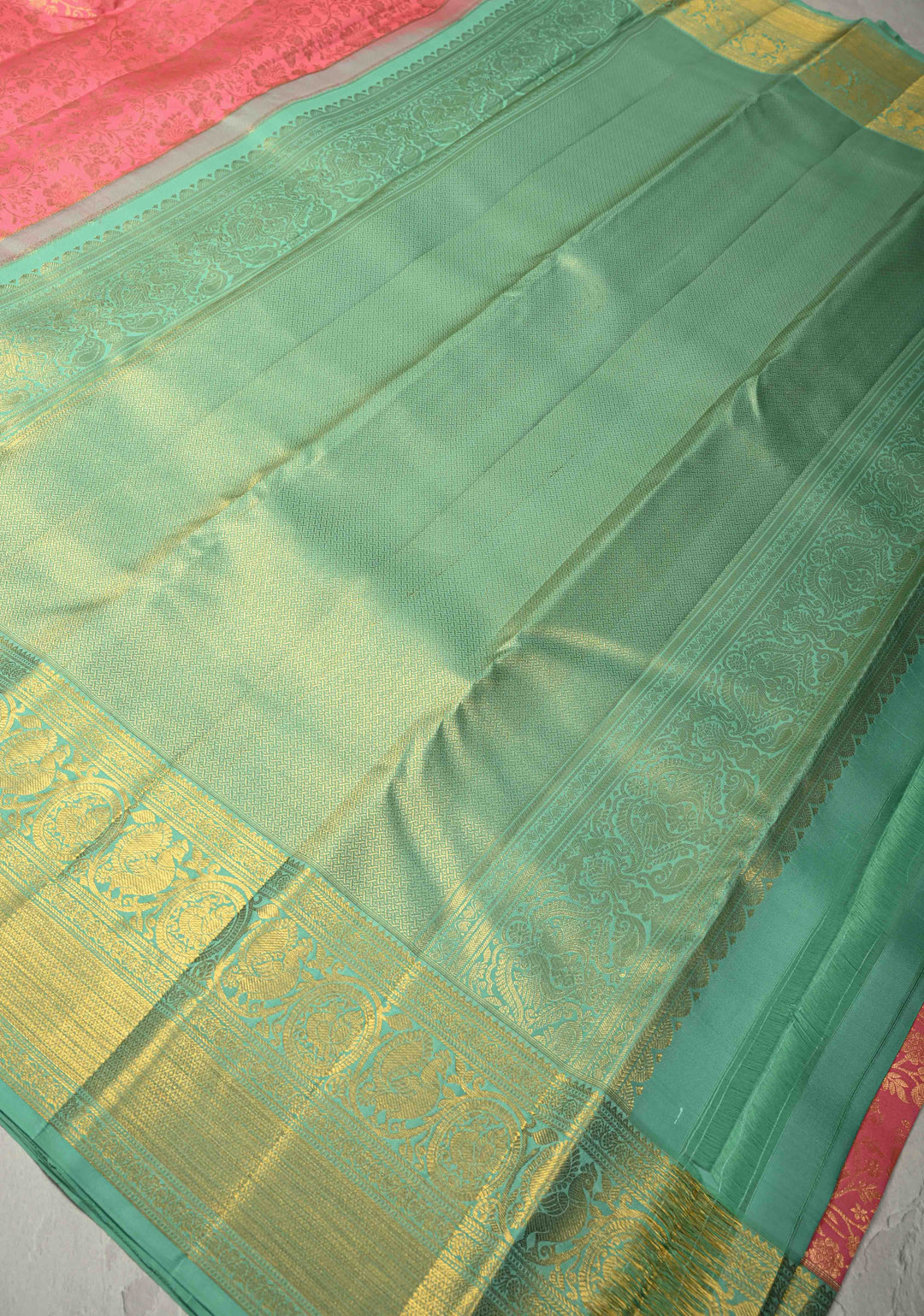 Bright Pink Pure Kanjivaram Silk Saree with Floral Zari Brocade Jaal and Contrast Zari Border | SILK MARK CERTIFIED