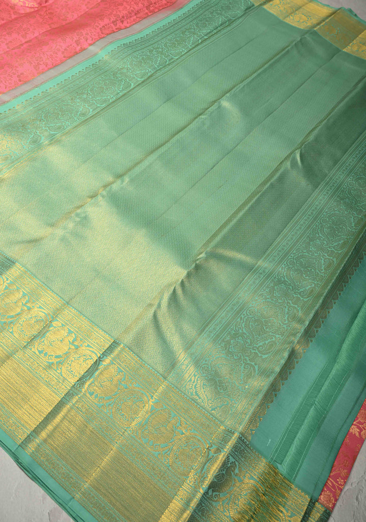 Bright Pink Pure Kanjivaram Silk Saree with Floral Zari Brocade Jaal and Contrast Zari Border | SILK MARK CERTIFIED