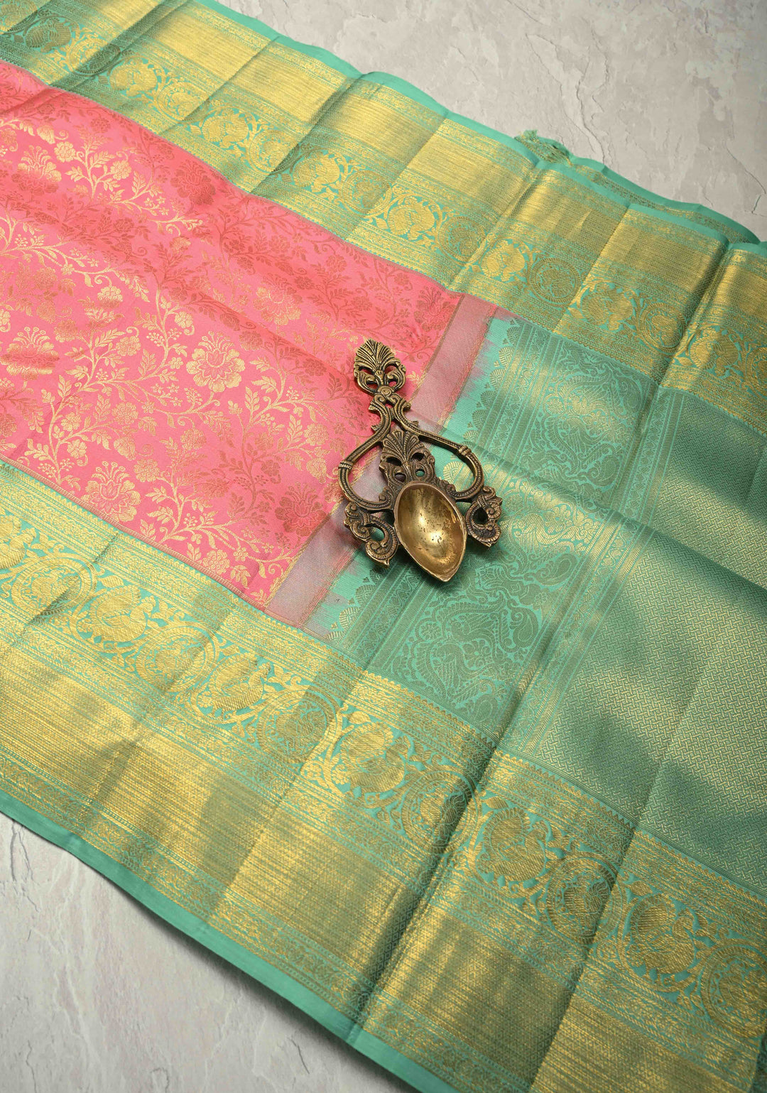 Bright Pink Pure Kanjivaram Silk Saree with Floral Zari Brocade Jaal and Contrast Zari Border | SILK MARK CERTIFIED