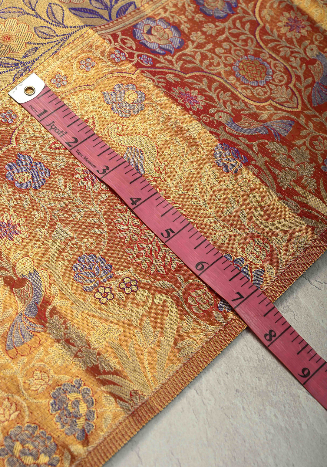 Golden Yellow-Blue Dual Tone Meenakari on Pure Kanjivaram Tissue Silk Saree with Floral Brocade Jaal and Zari Border | SILK MARK CERTIFIED