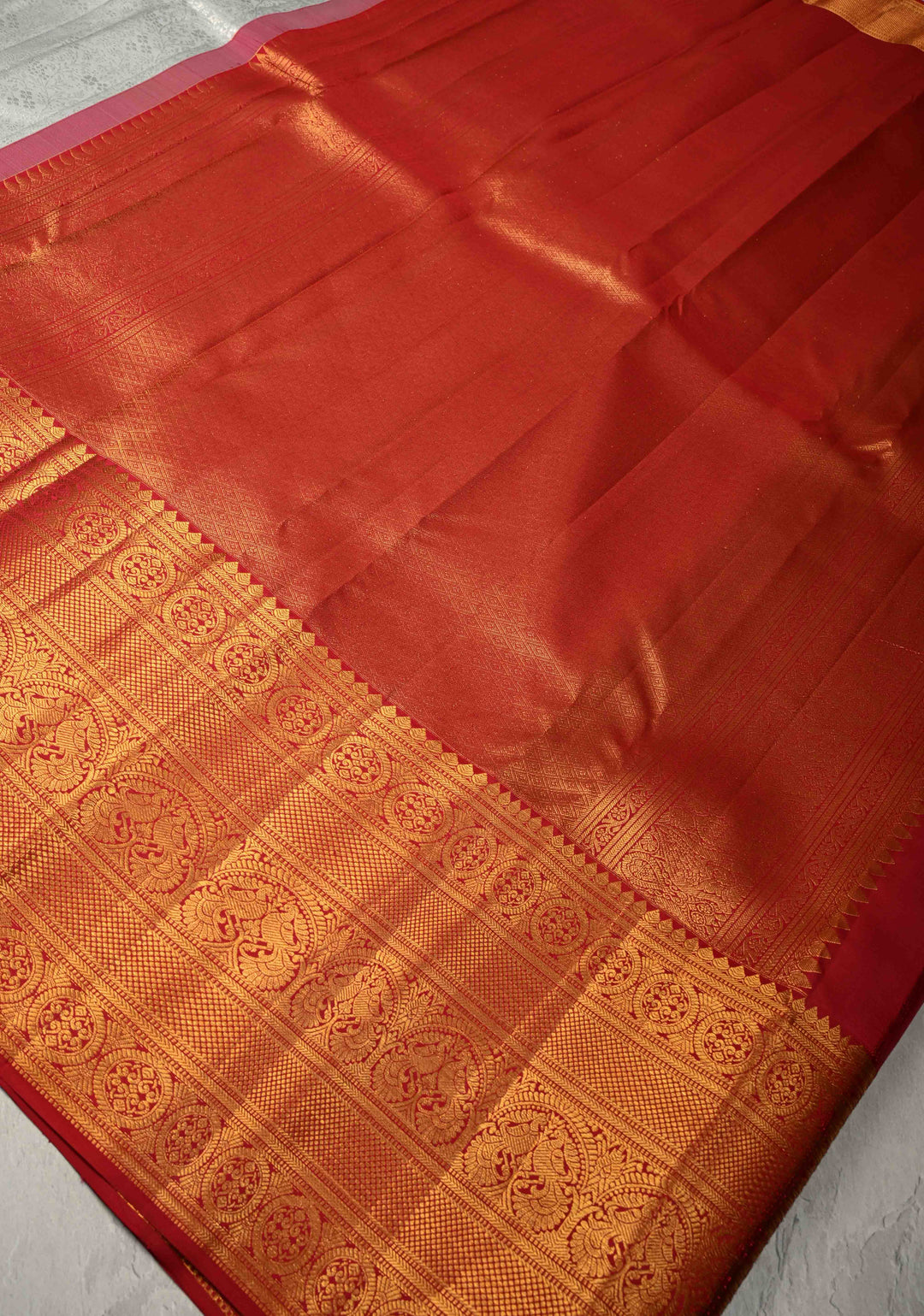 Gray Pure Kanjivaram Silk Saree with Floral Zari Brocade Jaal and Contrast Zari Border | SILK MARK CERTIFIED