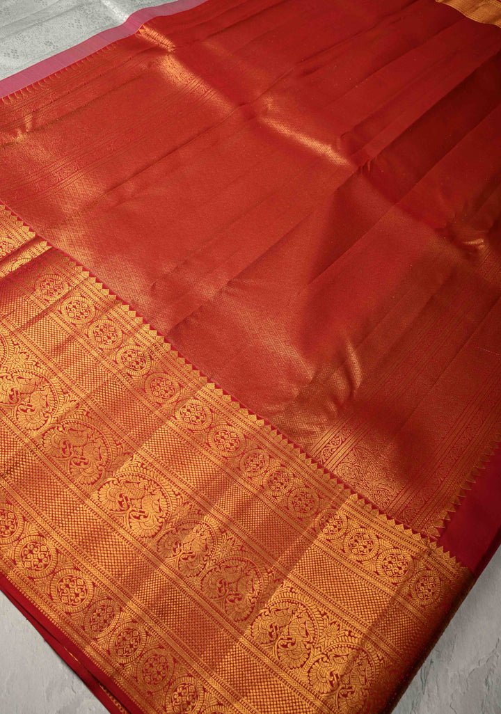 Gray Pure Kanjivaram Silk Saree with Floral Zari Brocade Jaal and Contrast Zari Border | SILK MARK CERTIFIED
