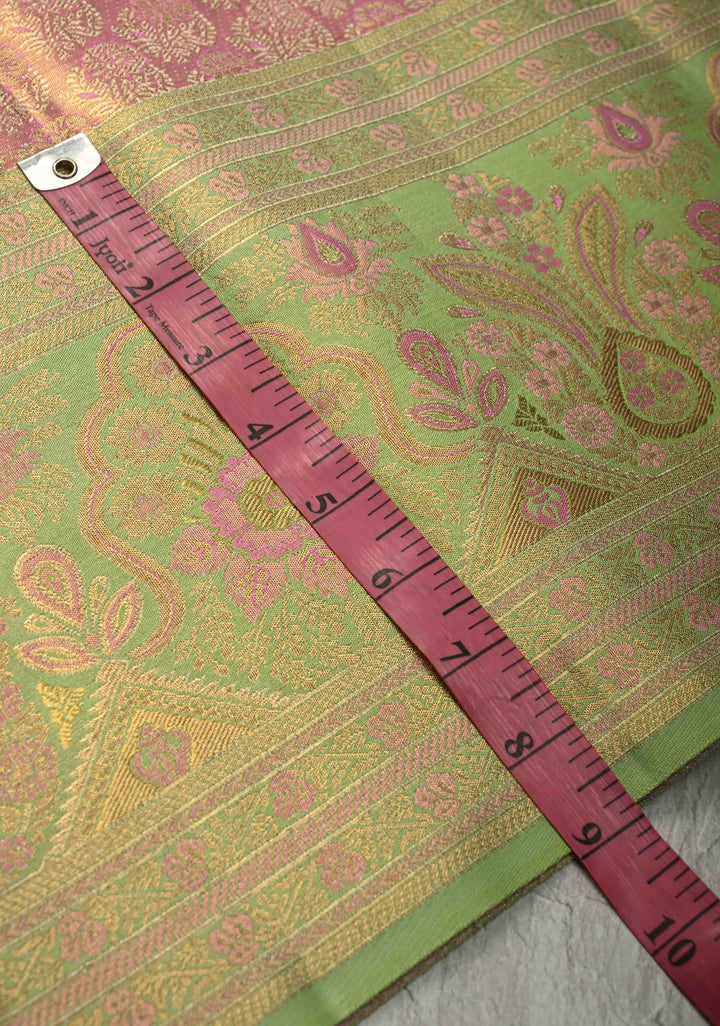 Rose Pink Meenakari on Pure Kanjivaram Tissue Silk Saree with Floral Zari Brocade and Contrast Zari Border | SILK MARK CERTIFIED