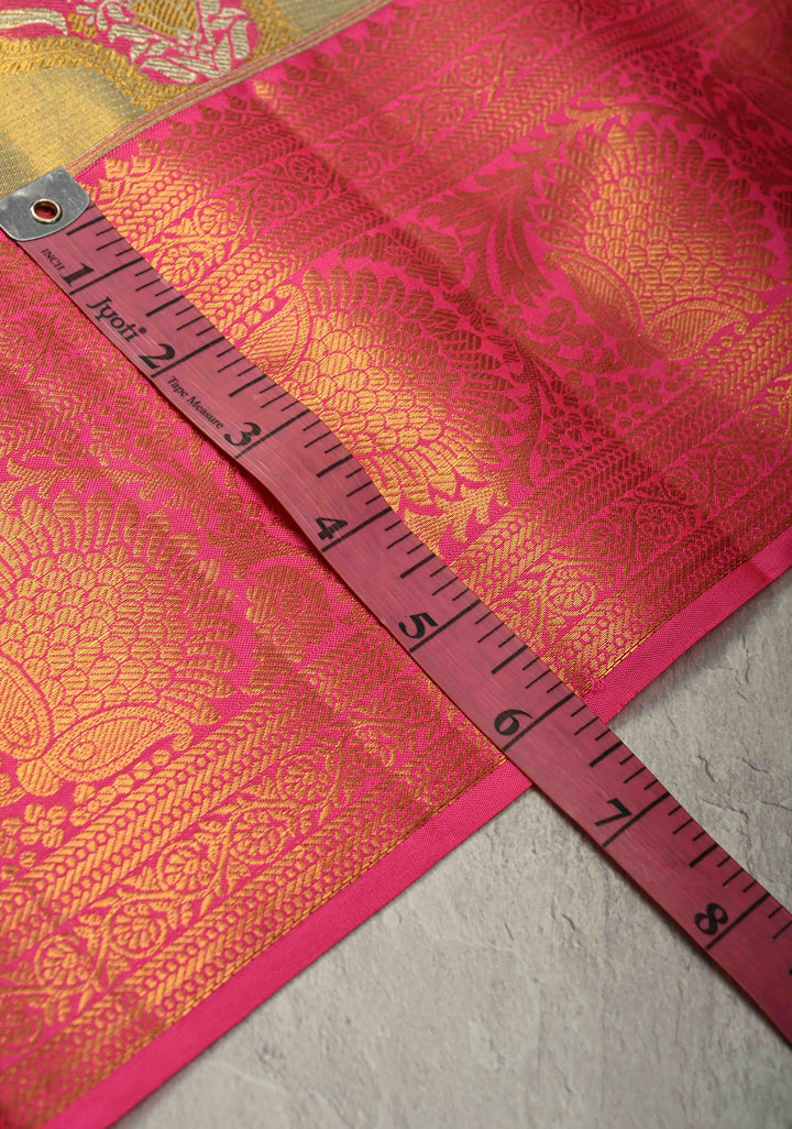 Light Green Tissue Kanjivaram Pure Silk Saree With Meenakari Leheria Design and Zari Border | SILK MARK CERTIFIED