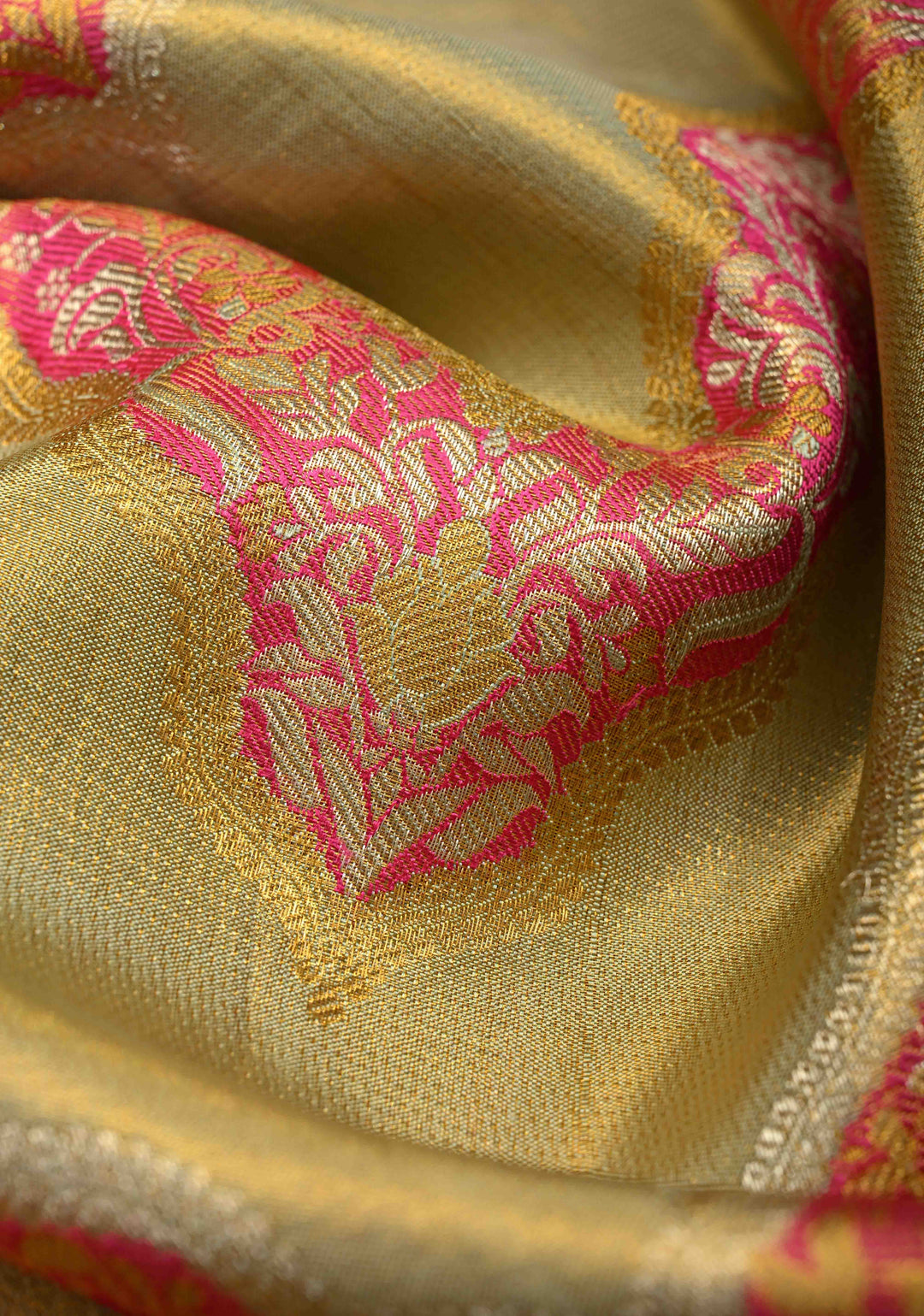 Light Green Tissue Kanjivaram Pure Silk Saree With Meenakari Leheria Design and Zari Border | SILK MARK CERTIFIED