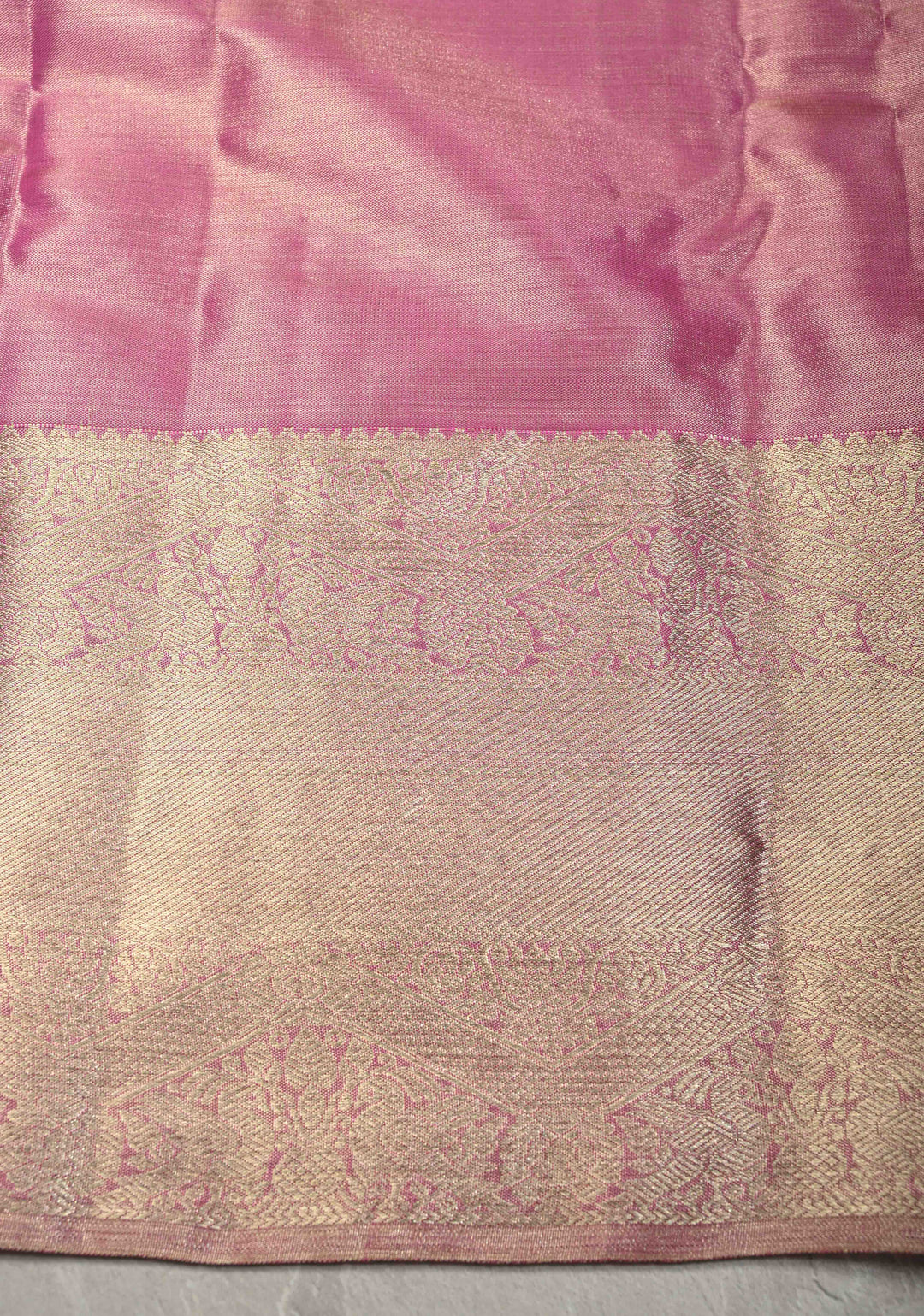 Dusty Pink Tissue Kanjivaram Pure Silk Saree With Geometric Brocade and Zari Border | SILK MARK CERTIFIED